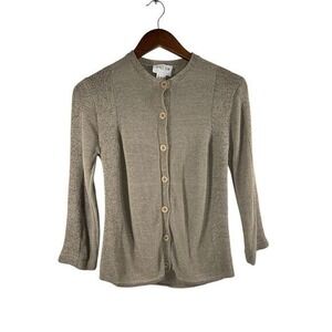 Vtg 70s Oscar De La Renta Women's Cardigan Flared Hem Tan Size S